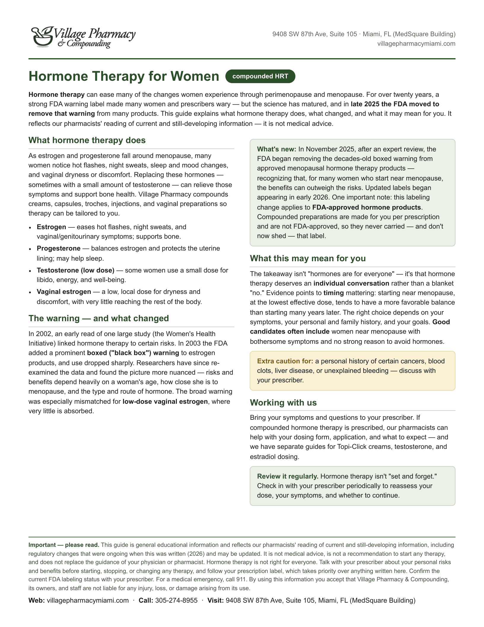 Hormone Therapy for Women — printable PDF preview